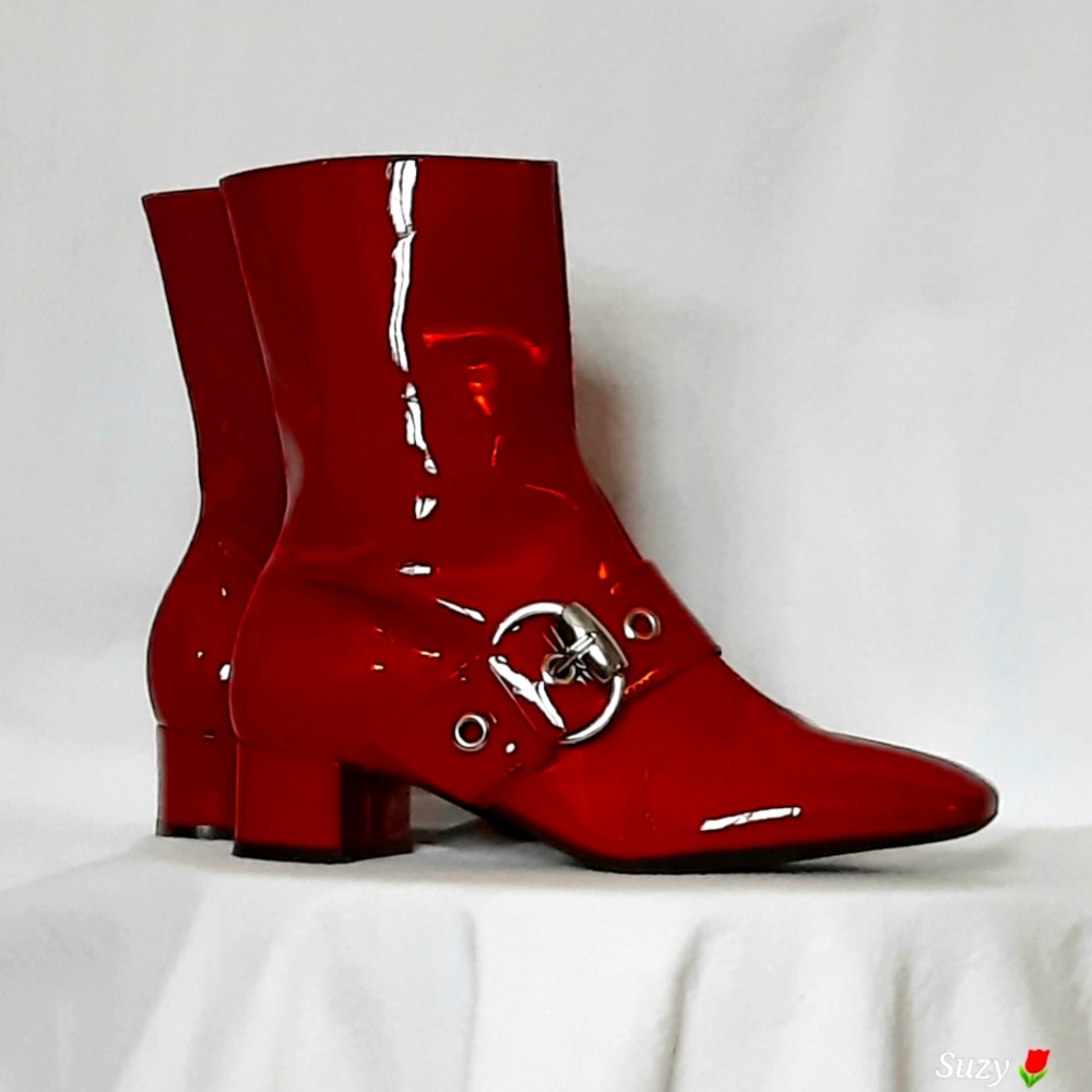 FRANCO SARTO Cherry Red Genuine Patent Leather Booties - Picture 1 of 6